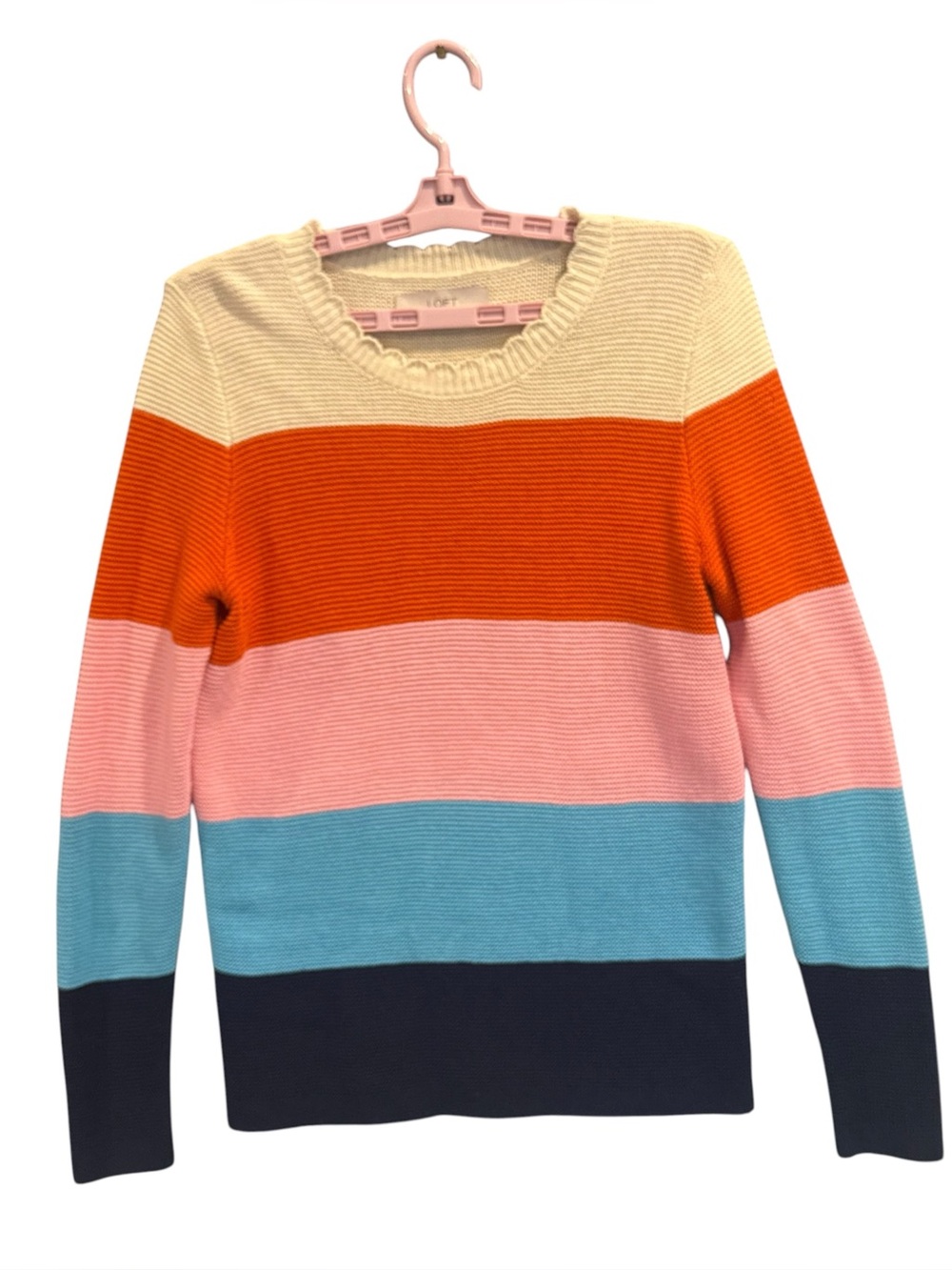 Loft Women's Rainbow Striped Knit Sweater Pullover Long Sleeve Fall Size S